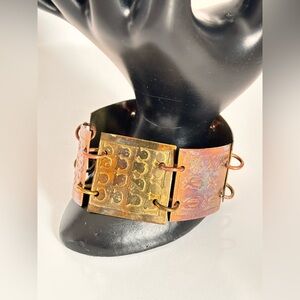 Vintage Textured Panels Handmade Artisan Copper Metal Panel Bracelet